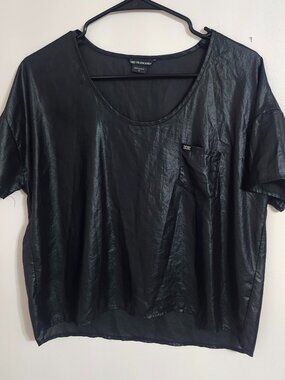 Faux Leather Look Pocket Tee | Size S